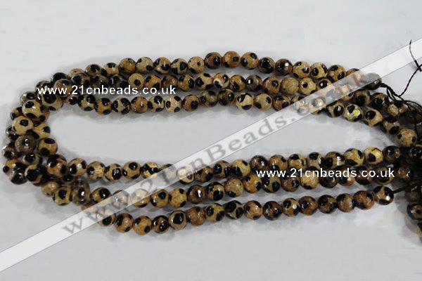 CAG6205 15 inches 8mm faceted round tibetan agate gemstone beads