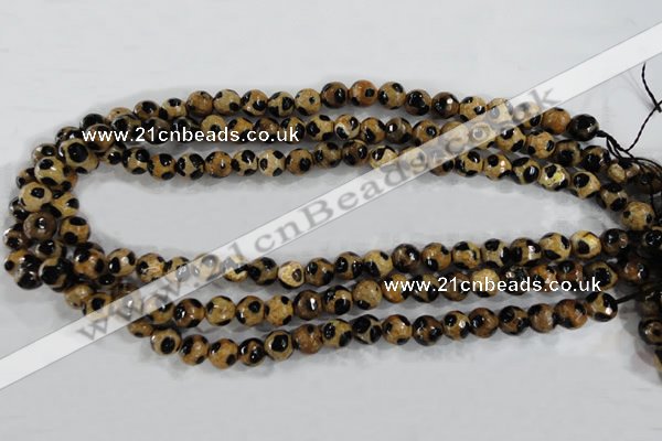 CAG6208 15 inches 14mm faceted round tibetan agate gemstone beads