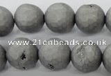 CAG6232 15 inches 8mm faceted round plated druzy agate beads