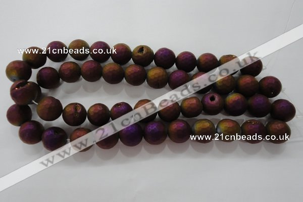 CAG6312 15 inches 8mm faceted round plated druzy agate beads