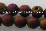 CAG6313 15 inches 10mm faceted round plated druzy agate beads