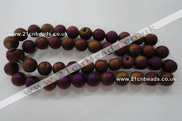 CAG6313 15 inches 10mm faceted round plated druzy agate beads