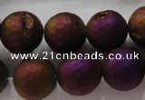 CAG6314 15 inches 12mm faceted round plated druzy agate beads