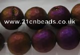 CAG6315 15 inches 14mm faceted round plated druzy agate beads