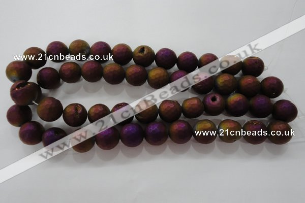 CAG6315 15 inches 14mm faceted round plated druzy agate beads