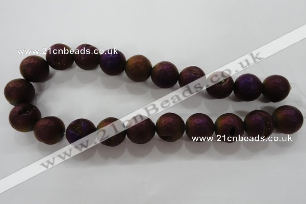 CAG6318 15 inches 20mm faceted round plated druzy agate beads