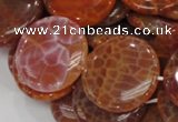 CAG633 15.5 inches 30mm coin natural fire agate beads wholesale