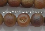 CAG6335 15 inches 14mm faceted round plated druzy agate beads