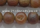 CAG6335 15 inches 14mm faceted round plated druzy agate beads