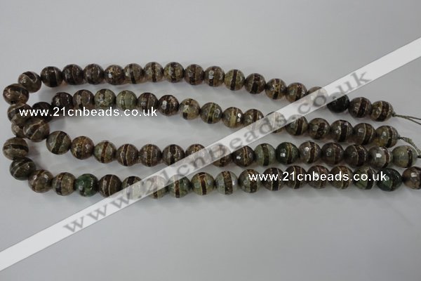 CAG6366 15 inches 8mm faceted round tibetan agate gemstone beads