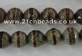 CAG6367 15 inches 10mm faceted round tibetan agate gemstone beads