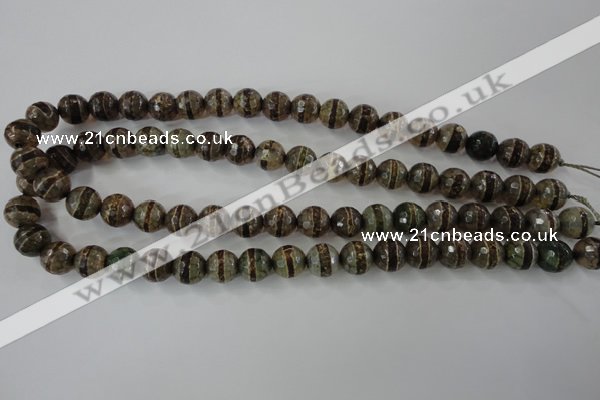 CAG6367 15 inches 10mm faceted round tibetan agate gemstone beads