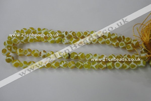 CAG6371 15 inches 10mm faceted round tibetan agate gemstone beads