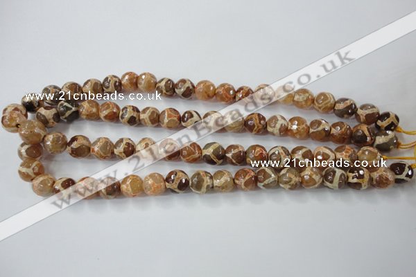 CAG6379 15 inches 10mm faceted round tibetan agate gemstone beads