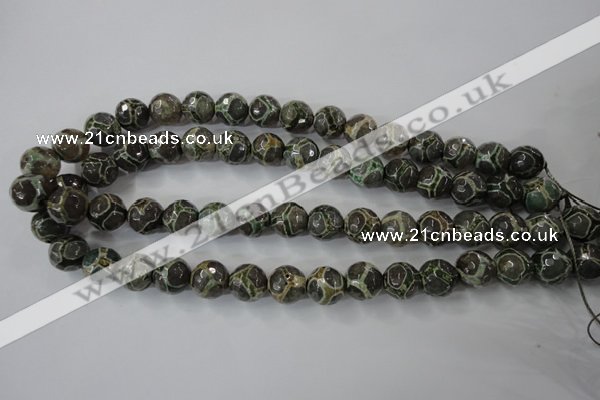 CAG6383 15 inches 10mm faceted round tibetan agate gemstone beads