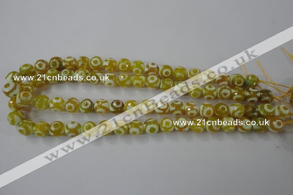 CAG6387 15 inches 8mm faceted round tibetan agate gemstone beads