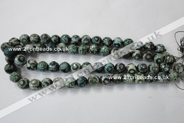 CAG6395 15 inches 8mm faceted round tibetan agate gemstone beads