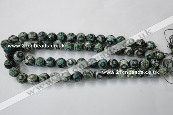 CAG6397 15 inches 12mm faceted round tibetan agate gemstone beads