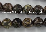 CAG6400 15 inches 14mm faceted round tibetan agate gemstone beads