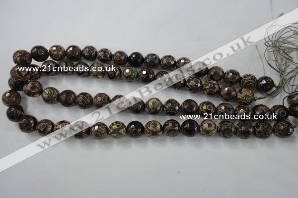 CAG6400 15 inches 14mm faceted round tibetan agate gemstone beads