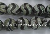 CAG6401 15 inches 12mm faceted round tibetan agate gemstone beads