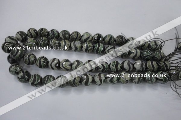 CAG6401 15 inches 12mm faceted round tibetan agate gemstone beads