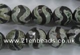 CAG6402 15 inches 14mm faceted round tibetan agate gemstone beads
