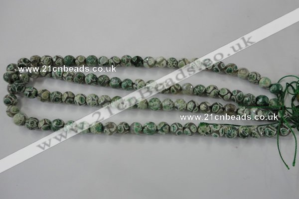 CAG6409 15 inches 8mm faceted round tibetan agate gemstone beads