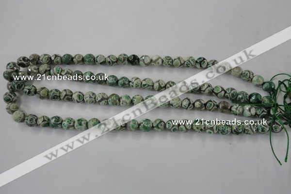 CAG6410 15 inches 10mm faceted round tibetan agate gemstone beads