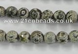 CAG6414 15 inches 8mm faceted round tibetan agate gemstone beads