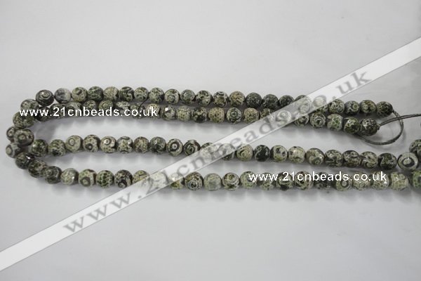 CAG6414 15 inches 8mm faceted round tibetan agate gemstone beads