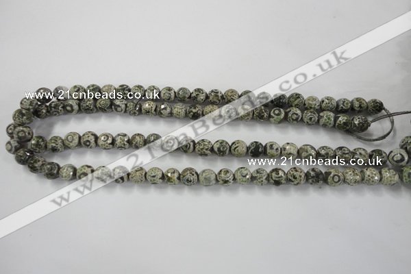 CAG6416 15 inches 12mm faceted round tibetan agate gemstone beads