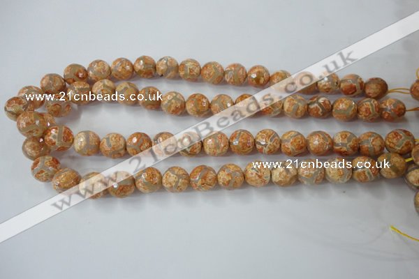 CAG6420 15 inches 12mm faceted round tibetan agate gemstone beads