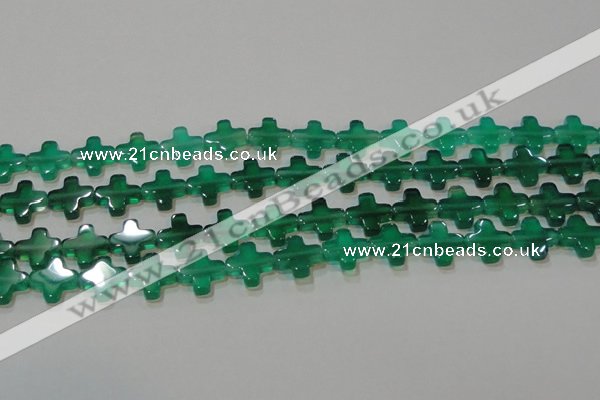 CAG6634 15.5 inches 10*10mm cross green agate gemstone beads