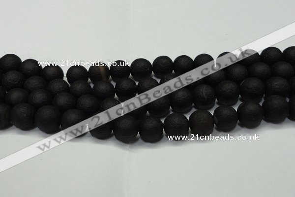 CAG6742 15 inches 12mm round black pilates agate beads