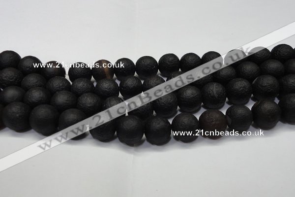 CAG6743 15 inches 14mm round black pilates agate beads