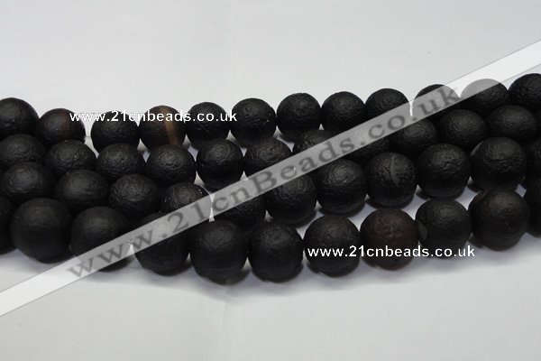 CAG6744 15 inches 16mm round black pilates agate beads