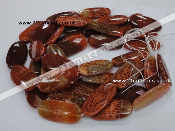 CAG681 15.5 inches 25*50mm faceted freeform natural fire agate beads