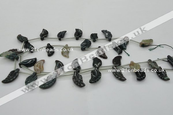 CAG6845 Top drilled 10*20mm carved leaf Indian agate beads