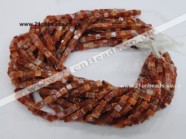 CAG686 15.5 inches 6*6mm cube natural fire agate beads wholesale