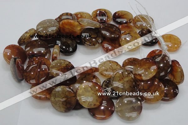 CAG694 15.5 inches 30mm flat round dragon veins agate beads