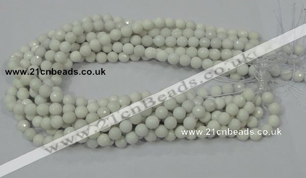 CAG711 15.5 inches 8mm faceted round white agate gemstone beads