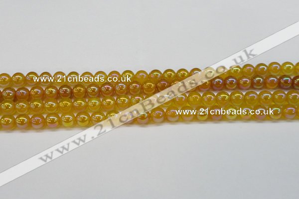 CAG7121 15.5 inches 6mm round AB-color yellow agate gemstone beads