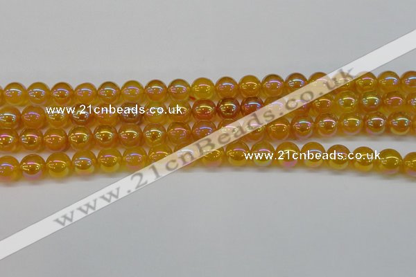 CAG7124 15.5 inches 12mm round AB-color yellow agate gemstone beads