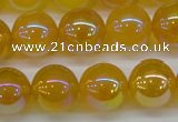 CAG7125 15.5 inches 14mm round AB-color yellow agate gemstone beads