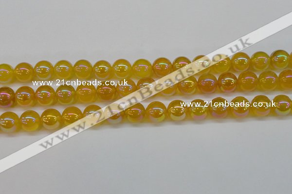 CAG7125 15.5 inches 14mm round AB-color yellow agate gemstone beads