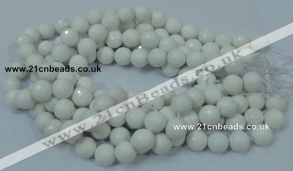 CAG714 15.5 inches 14mm faceted round white agate gemstone beads