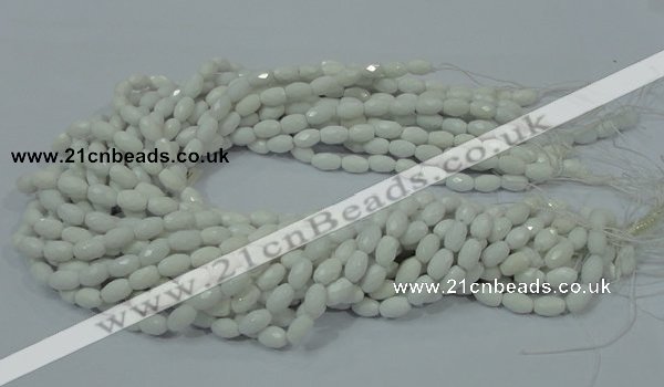 CAG720 15.5 inches 6*8mm faceted rice white agate gemstone beads