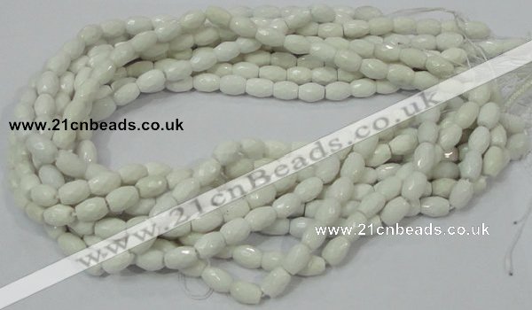 CAG721 15.5 inches 8*10mm faceted rice white agate gemstone beads