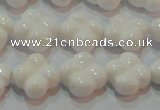 CAG7220 15.5 inches 12*12mm carved flower white agate gemstone beads